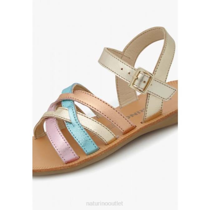 Kids Naturino Platinum VALLA Metallic Leather Sandals J6T6554