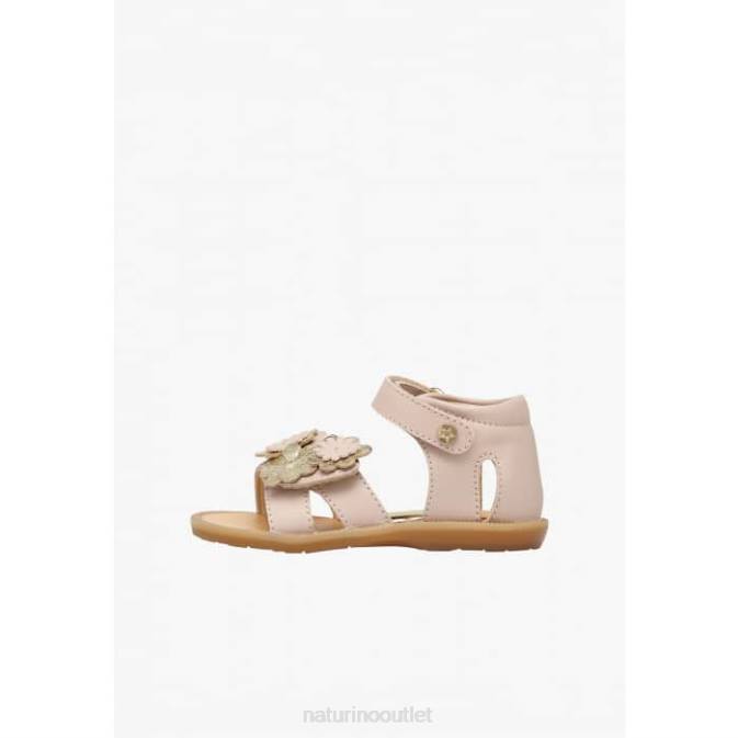 Kids Naturino Powder Pink QUAREY Leather Sandals with Applied Flowers J6T6552