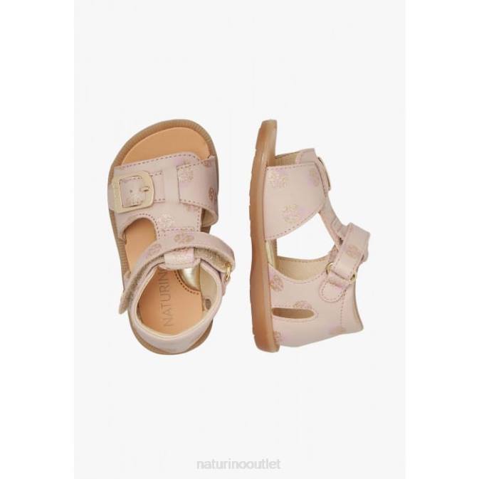 Kids Naturino Powder Pink QUARZO Leather Sandals with Glitter Print J6T6230