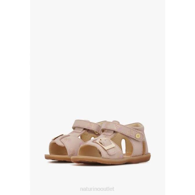 Kids Naturino Powder Pink QUARZO Leather Sandals with Glitter Print J6T6230