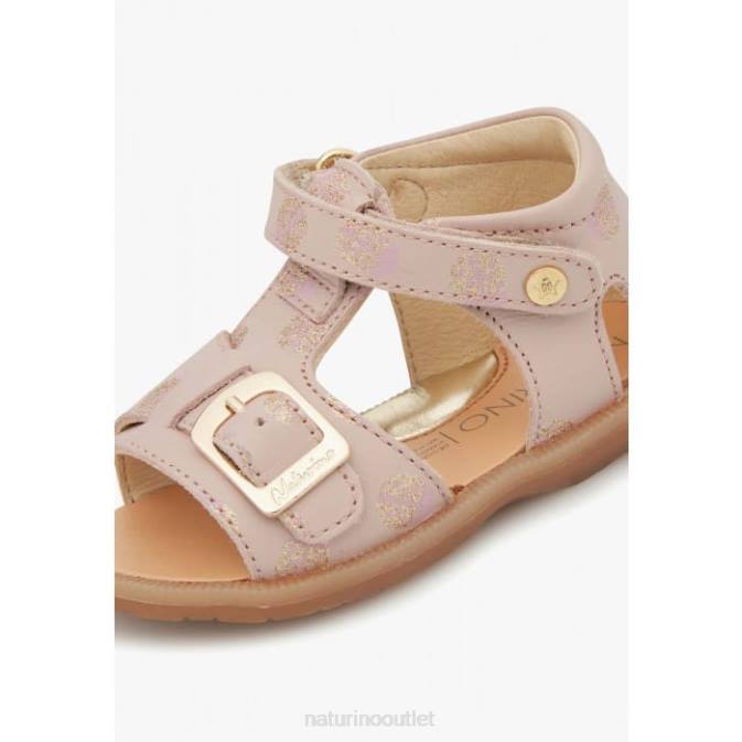 Kids Naturino Powder Pink QUARZO Leather Sandals with Glitter Print J6T6230