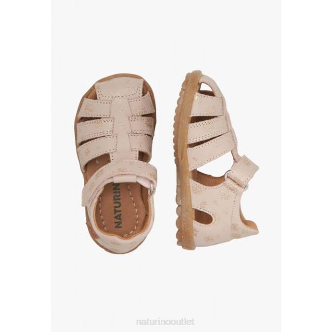 Kids Naturino Powder Pink SEE Leather Sandals with Glitter Print J6T6298
