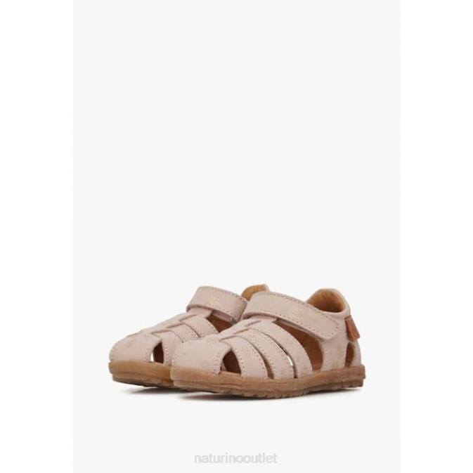 Kids Naturino Powder Pink SEE Leather Sandals with Glitter Print J6T6298