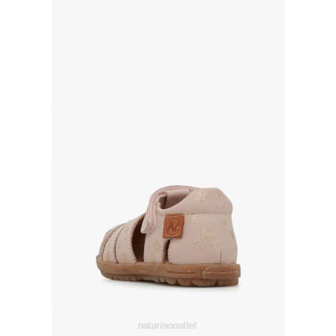 Kids Naturino Powder Pink SEE Leather Sandals with Glitter Print J6T6298