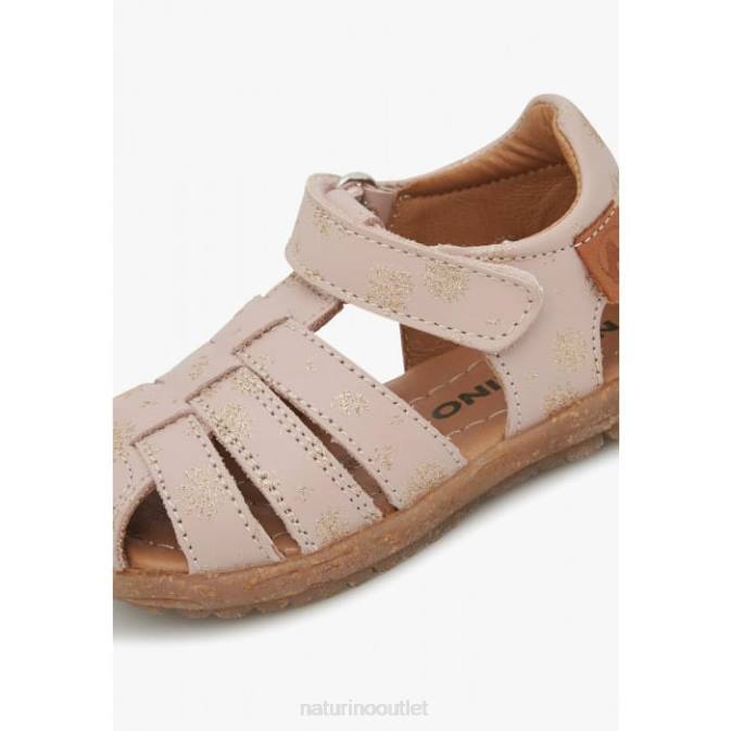 Kids Naturino Powder Pink SEE Leather Sandals with Glitter Print J6T6298