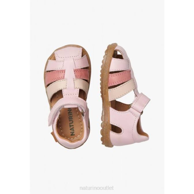 Kids Naturino Powder Pink SEE Semi-Closed Leather Sandals J6T6232