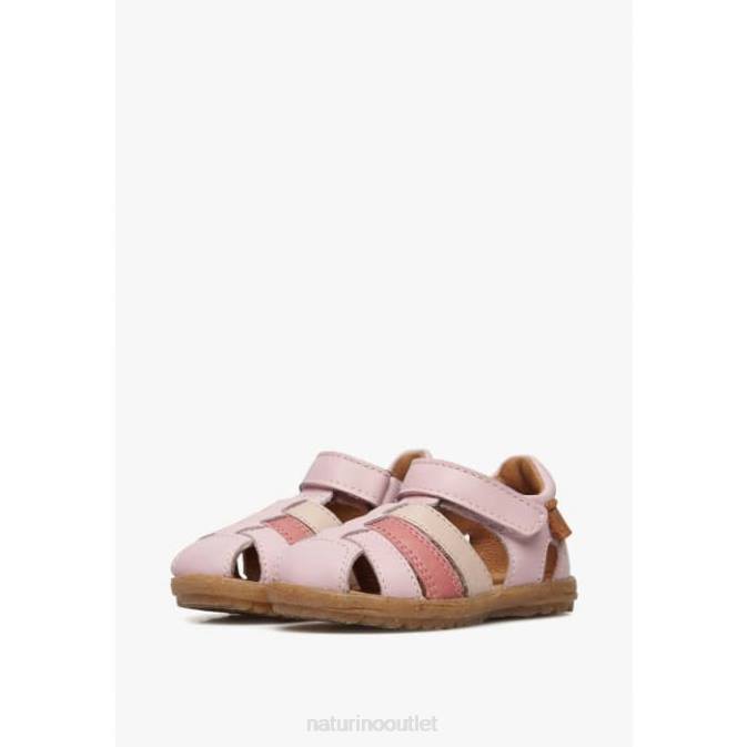 Kids Naturino Powder Pink SEE Semi-Closed Leather Sandals J6T6232