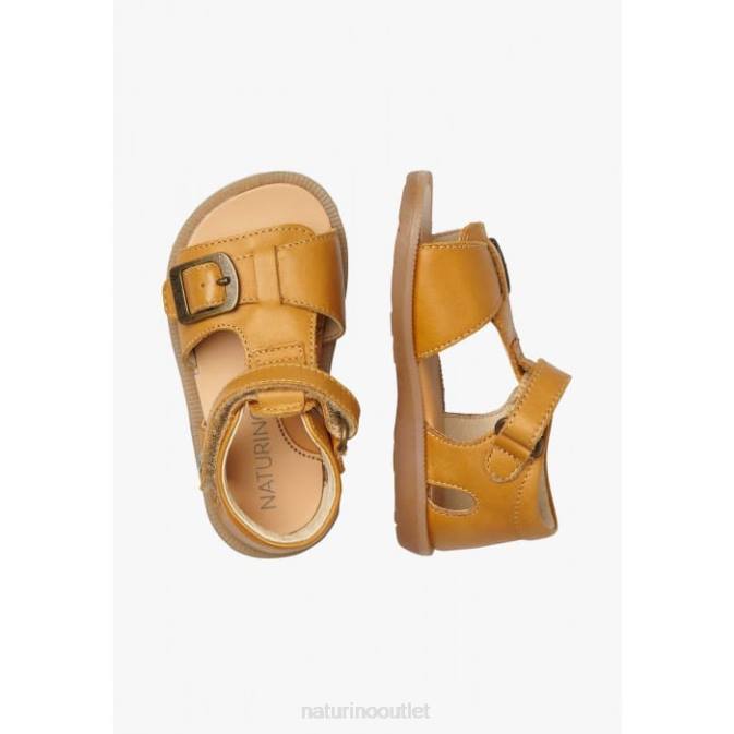 Kids Naturino Pumpkin QUARZO Leather Sandals with Velcro J6T6320