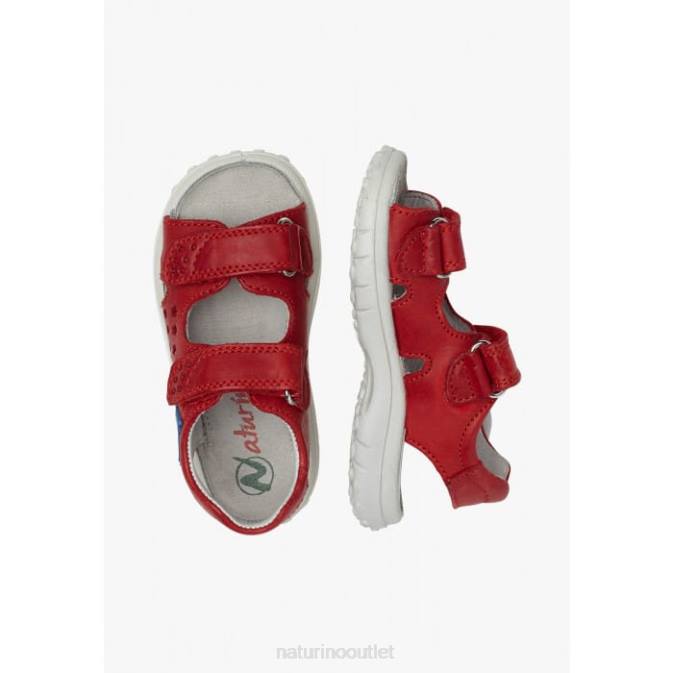 Kids Naturino Red DOCK Leather Sandals with Velcro J6T6543