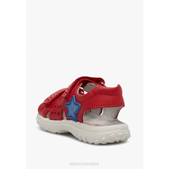 Kids Naturino Red DOCK Leather Sandals with Velcro J6T6543