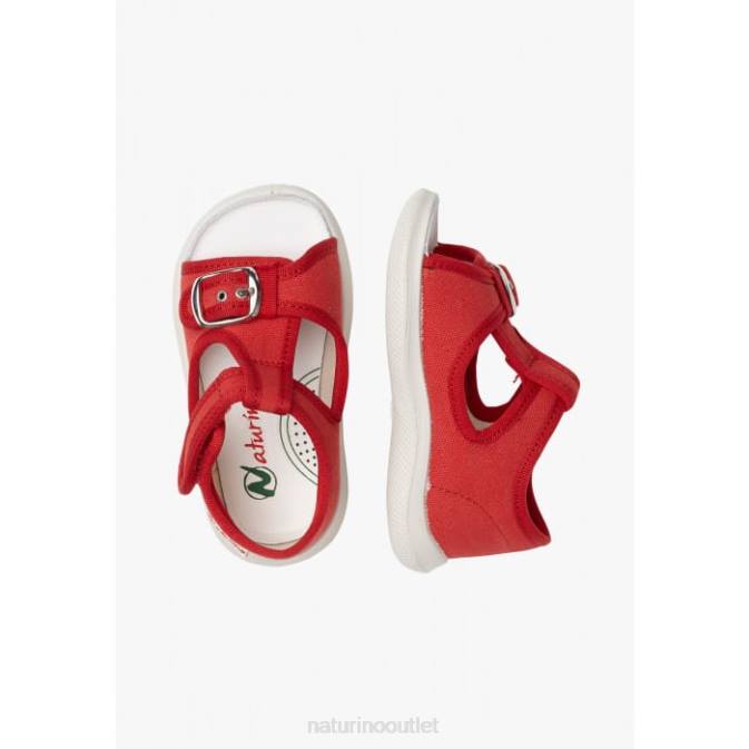 Kids Naturino Red PAROS Fabric Open Toe Sandals J6T6342