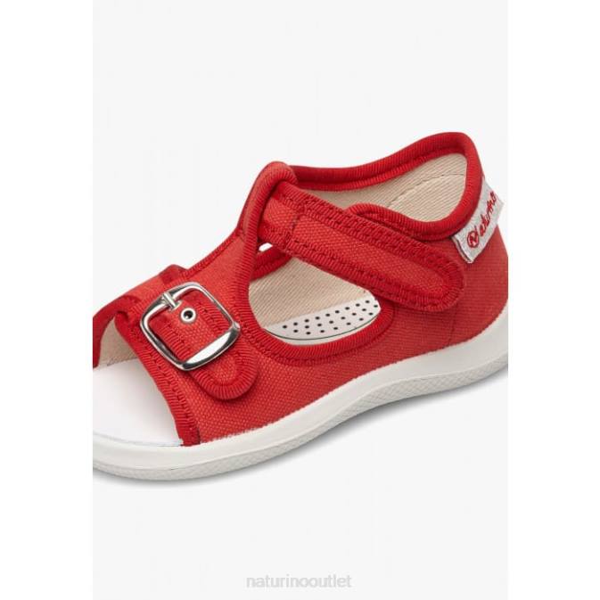 Kids Naturino Red PAROS Fabric Open Toe Sandals J6T6342