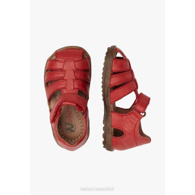 Kids Naturino Red SEE Semi-Closed Leather Sandals J6T6356