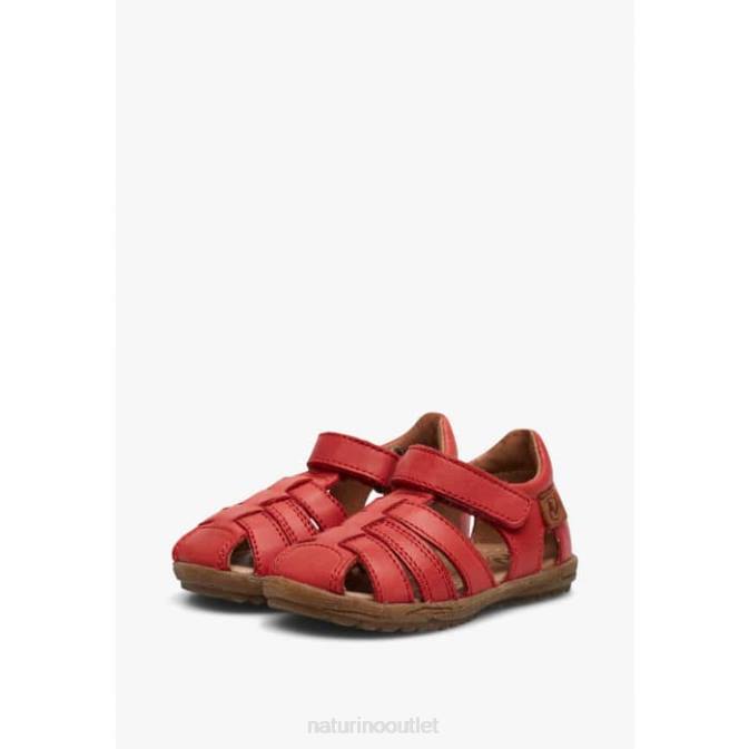 Kids Naturino Red SEE Semi-Closed Leather Sandals J6T6356