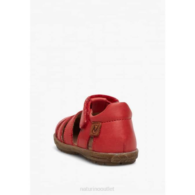 Kids Naturino Red SEE Semi-Closed Leather Sandals J6T6356