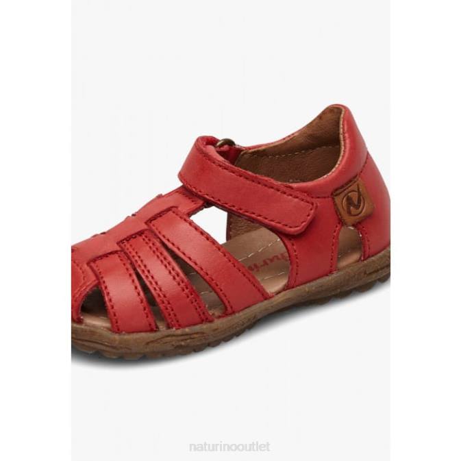 Kids Naturino Red SEE Semi-Closed Leather Sandals J6T6356