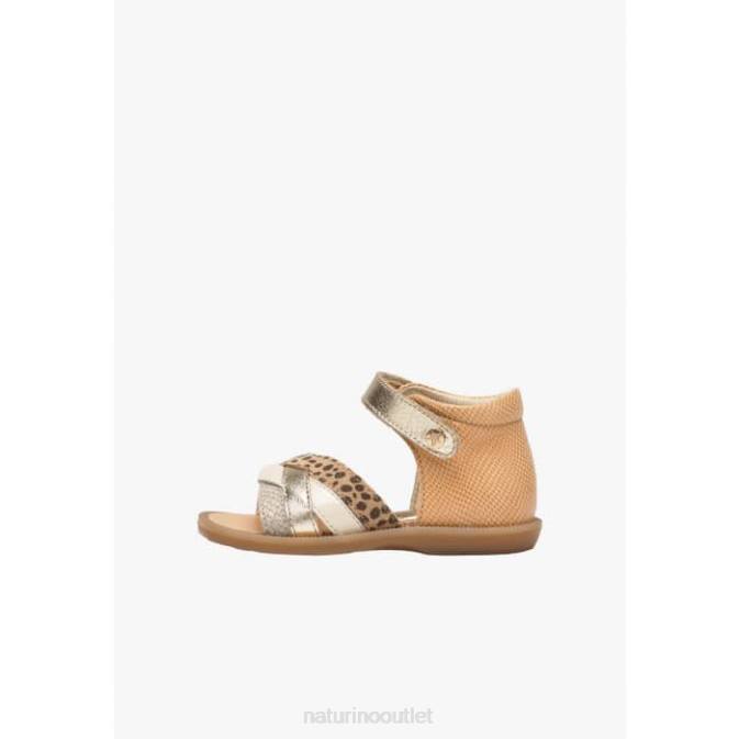 Kids Naturino Sand-Platinum JOENEE Leather and Suede Sandals J6T6312