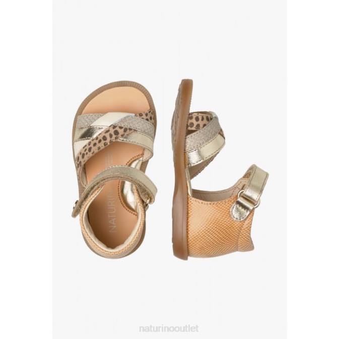 Kids Naturino Sand-Platinum JOENEE Leather and Suede Sandals J6T6312