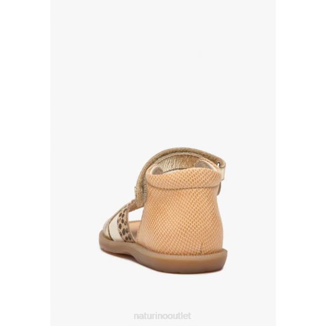 Kids Naturino Sand-Platinum JOENEE Leather and Suede Sandals J6T6312