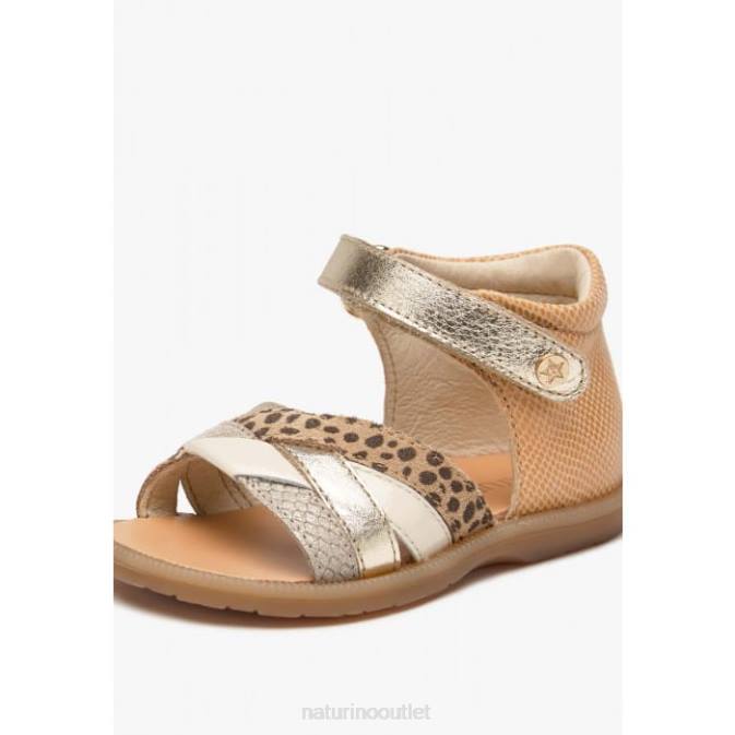 Kids Naturino Sand-Platinum JOENEE Leather and Suede Sandals J6T6312