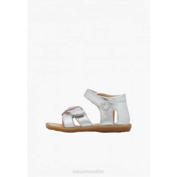 Kids Naturino Silver BEEME Metallic Leather Sandals J6T6301