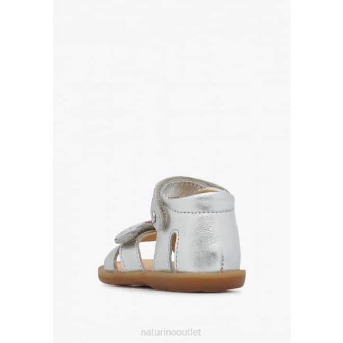 Kids Naturino Silver BEEME Metallic Leather Sandals J6T6301