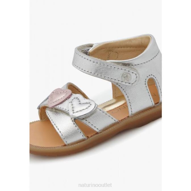 Kids Naturino Silver BEEME Metallic Leather Sandals J6T6301