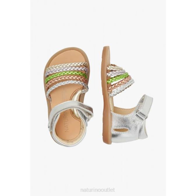 Kids Naturino Silver RUBINO Metallic Leather Sandals J6T6322