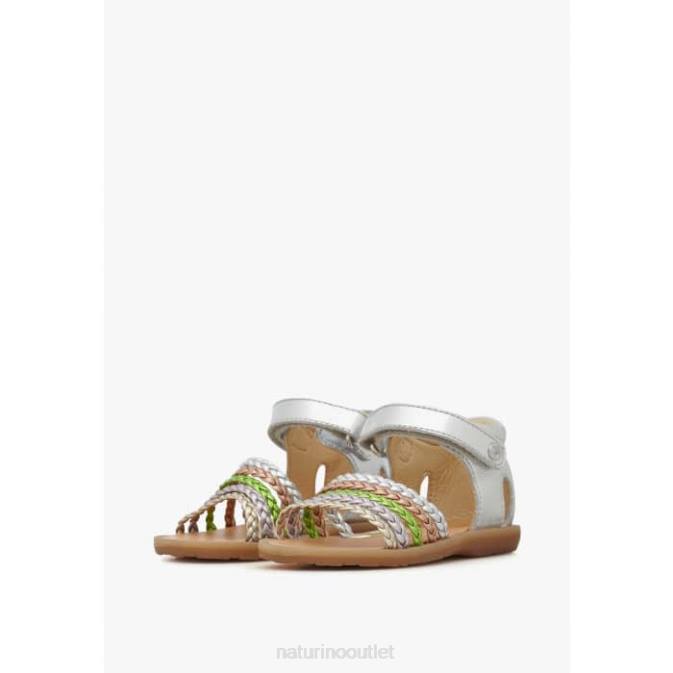 Kids Naturino Silver RUBINO Metallic Leather Sandals J6T6322
