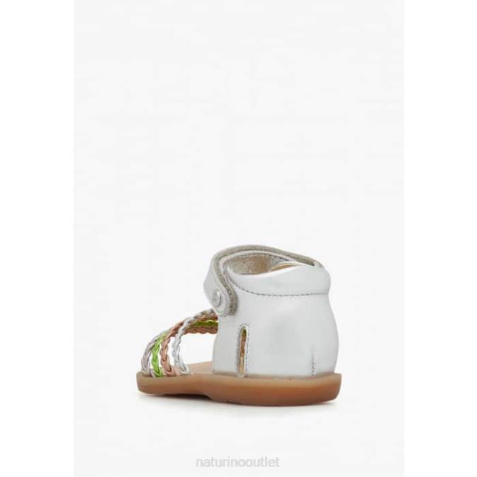 Kids Naturino Silver RUBINO Metallic Leather Sandals J6T6322
