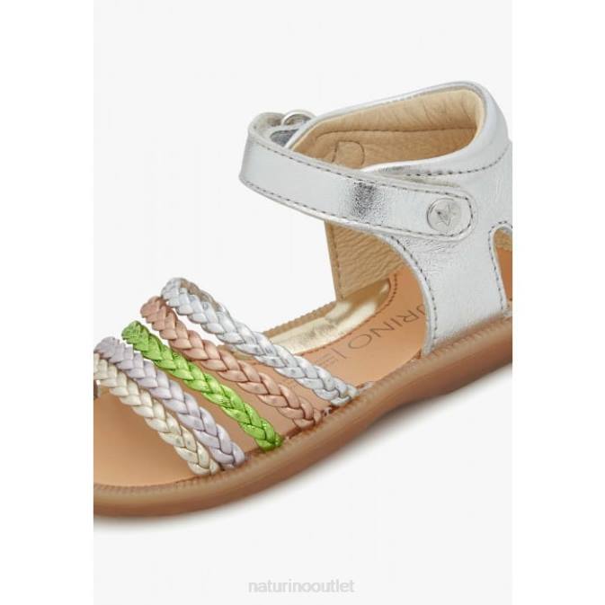 Kids Naturino Silver RUBINO Metallic Leather Sandals J6T6322