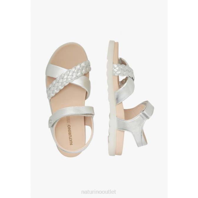 Kids Naturino Silver RUSSET Metallic Leather Sandals J6T6550