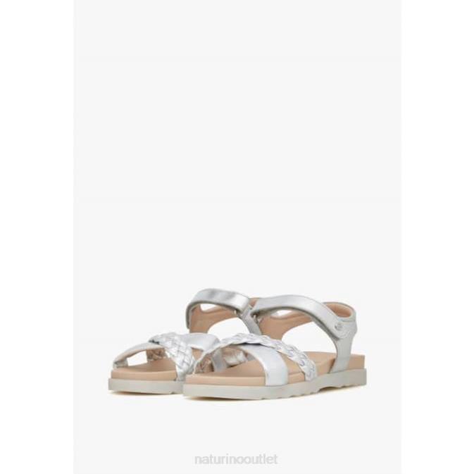 Kids Naturino Silver RUSSET Metallic Leather Sandals J6T6550