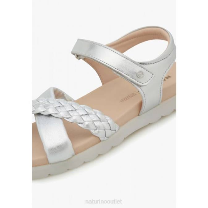 Kids Naturino Silver RUSSET Metallic Leather Sandals J6T6550