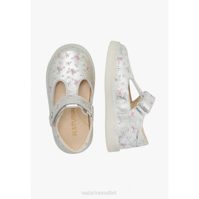 Kids Naturino Silver SAMOMA VL Semi-Closed Leather Sandals J6T6548