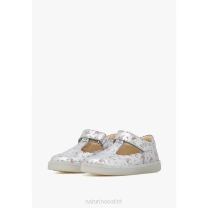 Kids Naturino Silver SAMOMA VL Semi-Closed Leather Sandals J6T6548