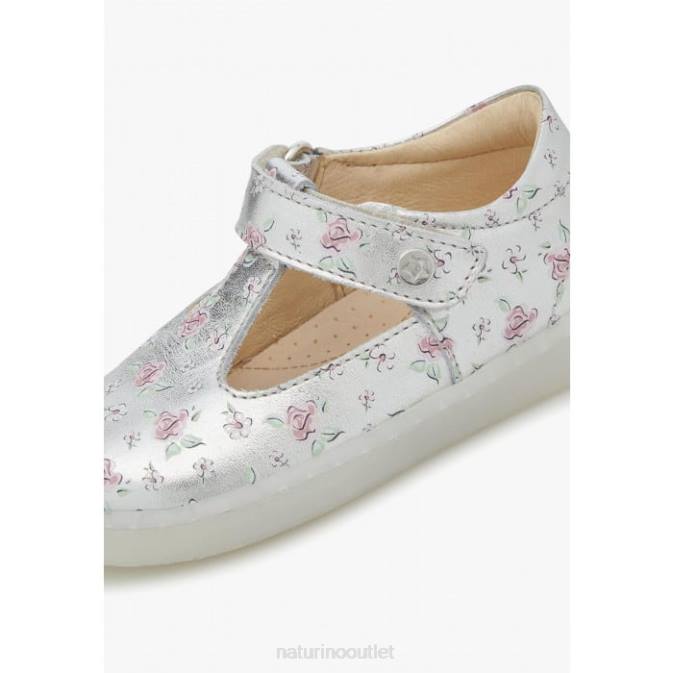 Kids Naturino Silver SAMOMA VL Semi-Closed Leather Sandals J6T6548