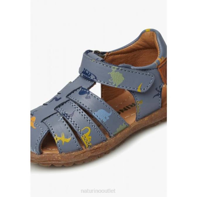Kids Naturino Sky Blue SEE Leather Sandals with Dinosaur Print J6T6319