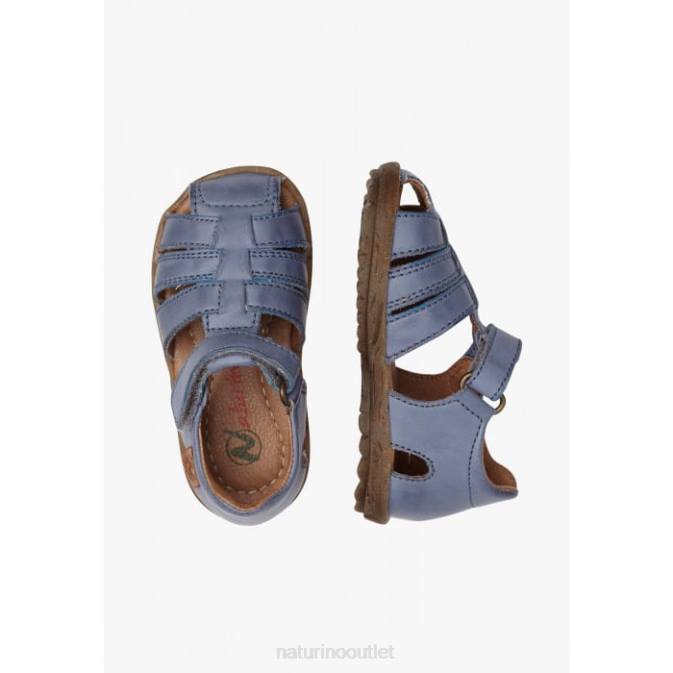Kids Naturino Sky Blue SEE Semi-Closed Leather Sandals J6T6272