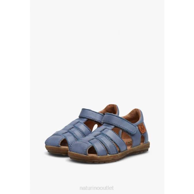 Kids Naturino Sky Blue SEE Semi-Closed Leather Sandals J6T6272