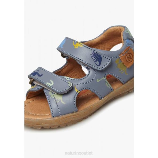 Kids Naturino Sky Blue SKY Leather Sandals with Dinosaur Print J6T6325