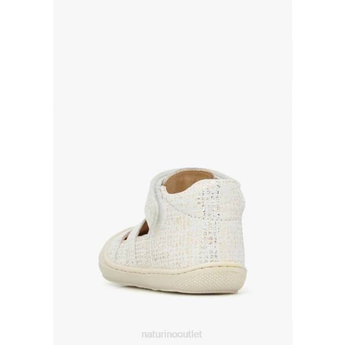 Kids Naturino White BEDE Laminated Leather Semi-Open Sandals J6T6350