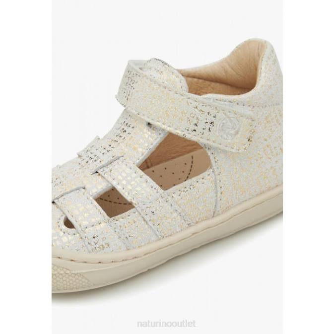 Kids Naturino White BEDE Laminated Leather Semi-Open Sandals J6T6350