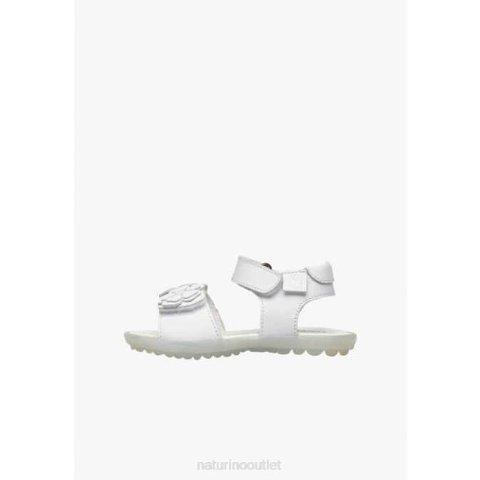 Kids Naturino White BEGONIA Leather Sandals with Applied Flowers J6T6246