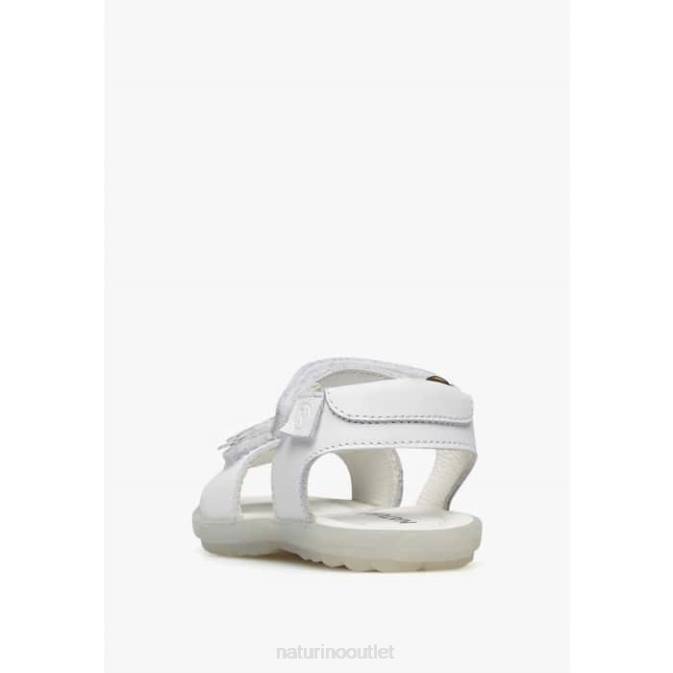 Kids Naturino White BEGONIA Leather Sandals with Applied Flowers J6T6246