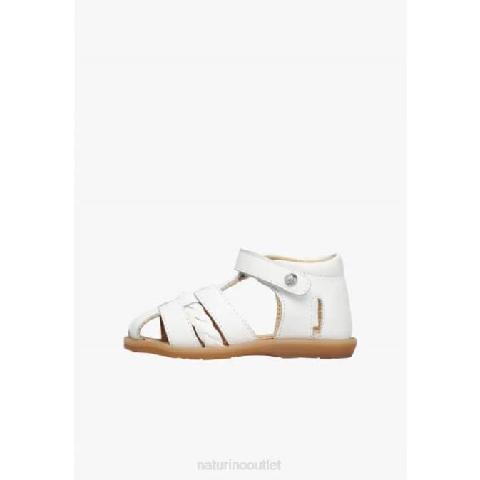 Kids Naturino White ROMELINE Leather Semi-Open Sandals J6T6305