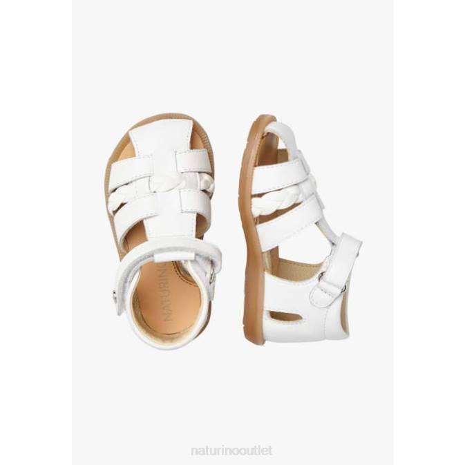 Kids Naturino White ROMELINE Leather Semi-Open Sandals J6T6305