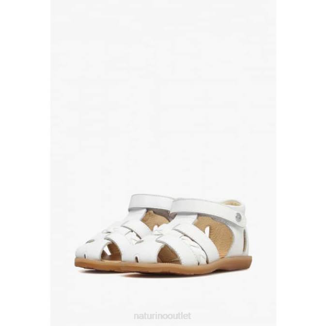 Kids Naturino White ROMELINE Leather Semi-Open Sandals J6T6305