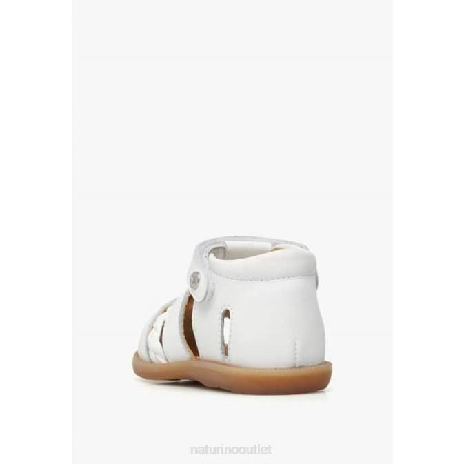Kids Naturino White ROMELINE Leather Semi-Open Sandals J6T6305