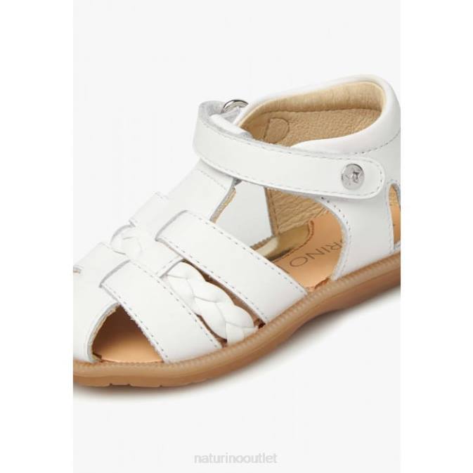 Kids Naturino White ROMELINE Leather Semi-Open Sandals J6T6305